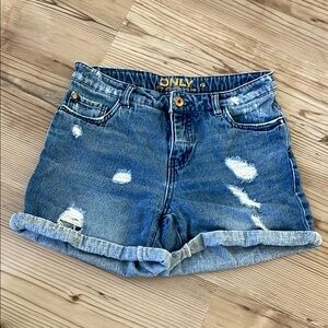 Only Blue Jean Shorts High-Waisted Cuffed